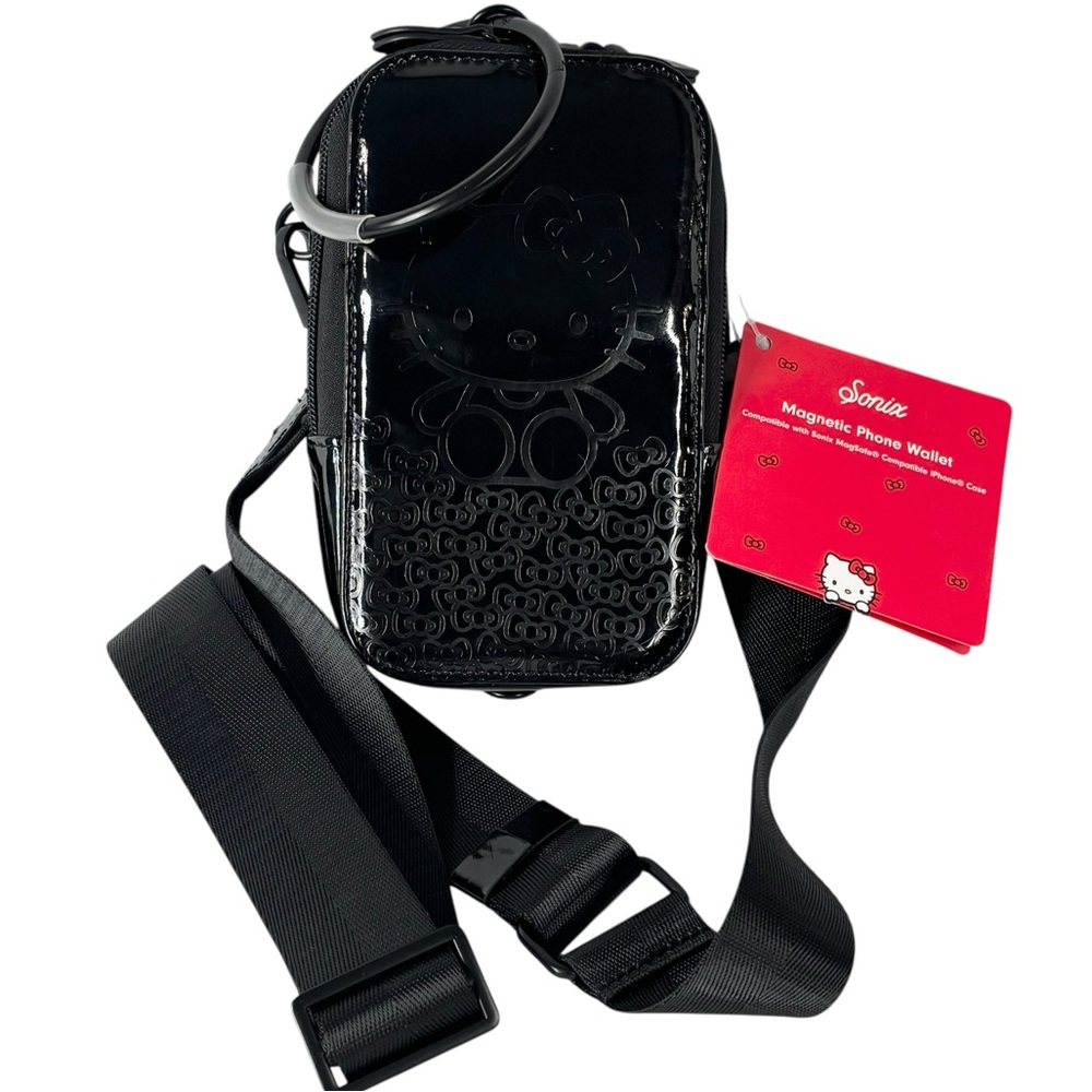 NWT Sonix x Hello Kitty Black Patent Magnetic Phone Wallet With Detachable Strap